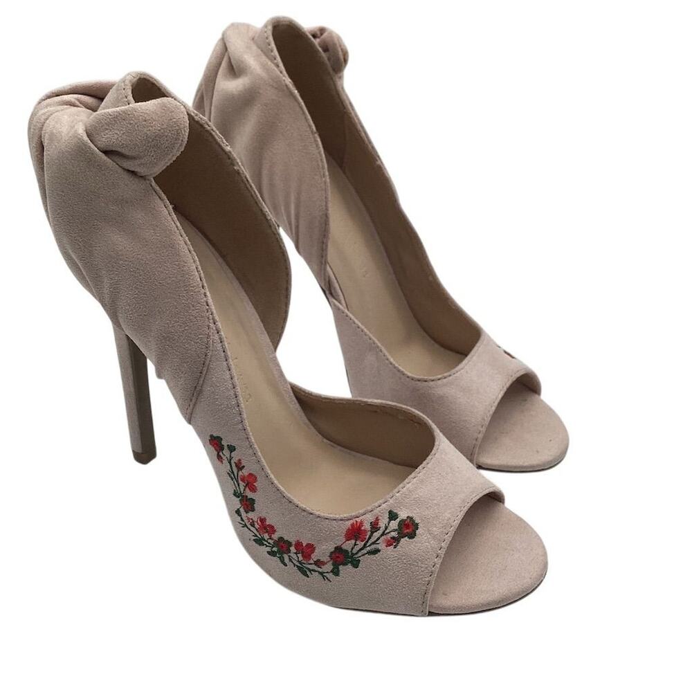 Wild Diva Lounge Women's Ivory Open Toe Embroidered Stiletto‎ Heels 6.5
